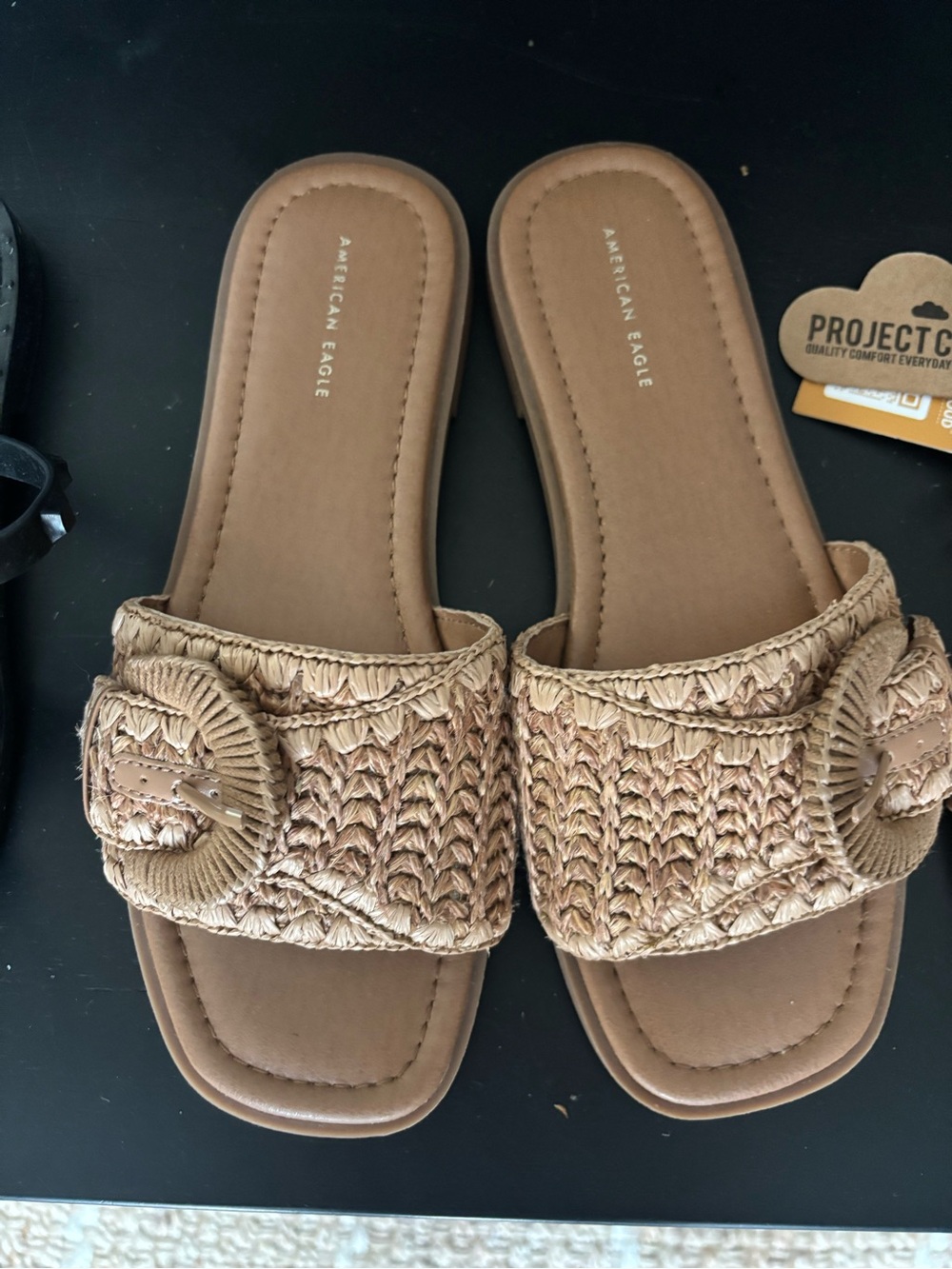 American Eagle Outfitters Tan Woven Buckle Slide Sandals